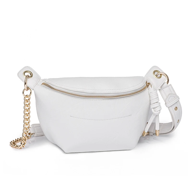 Wholesale Trend Luxury Soft Pu Leather Waist Bag Purse Custom Chain Strap Waterproof Mini Crossbody Waist Bag For Women