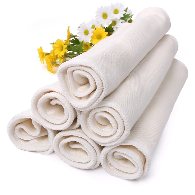 2X4X2 Layer Organic Bamboo Cotton Prefold Diaper Insert Super Absorbent and Reusable Nappies 36*36cm Soft and Washable