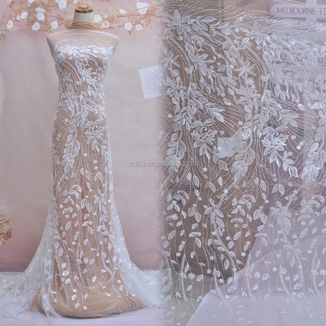 encrusted beads lace fabric bridal lace fabric in white 2024