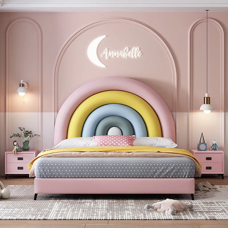 Children bedroom furniture children solid wood bed girls leather storage single bed