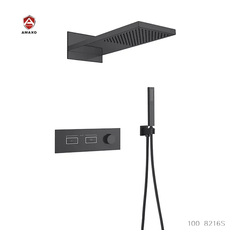 Aida Matte Black Shower Faucet Bath Tap Full Solid Brass In Wall Shower Faucet High Configuration Thermostat Shower Set