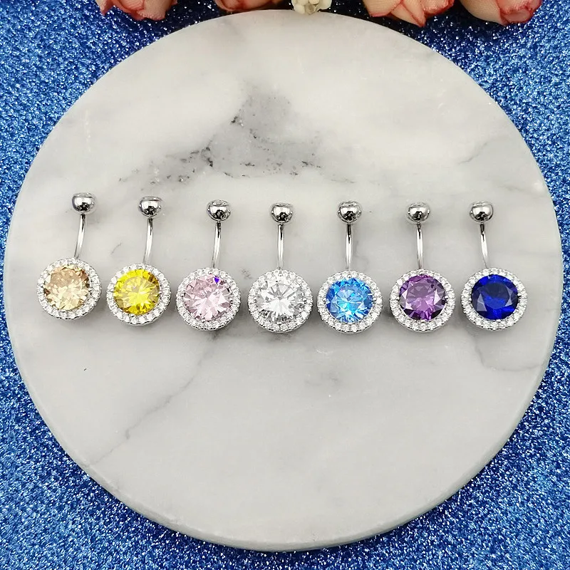 Fine Jewelry S925 Sterling Silver Belly Button Ring Navel Piercing Earring No Allergic 5mm Crystal Zirconia Sexy Body Jewelry