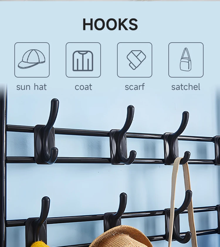 Houseware Metal Coat Rack Hanger Stand Storage Clothes Hats And Shoes Hanging Shelf Iron Rack