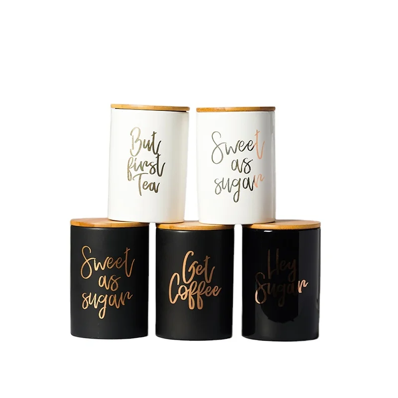 ceramic canister snack flour sugar dry food storage containers with bamboo lids airtight