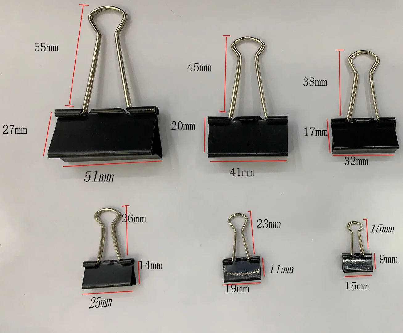 1 Inch size metal binder paper clips high quality 25mm black color binder clips 12pcs in paper box fold back clips