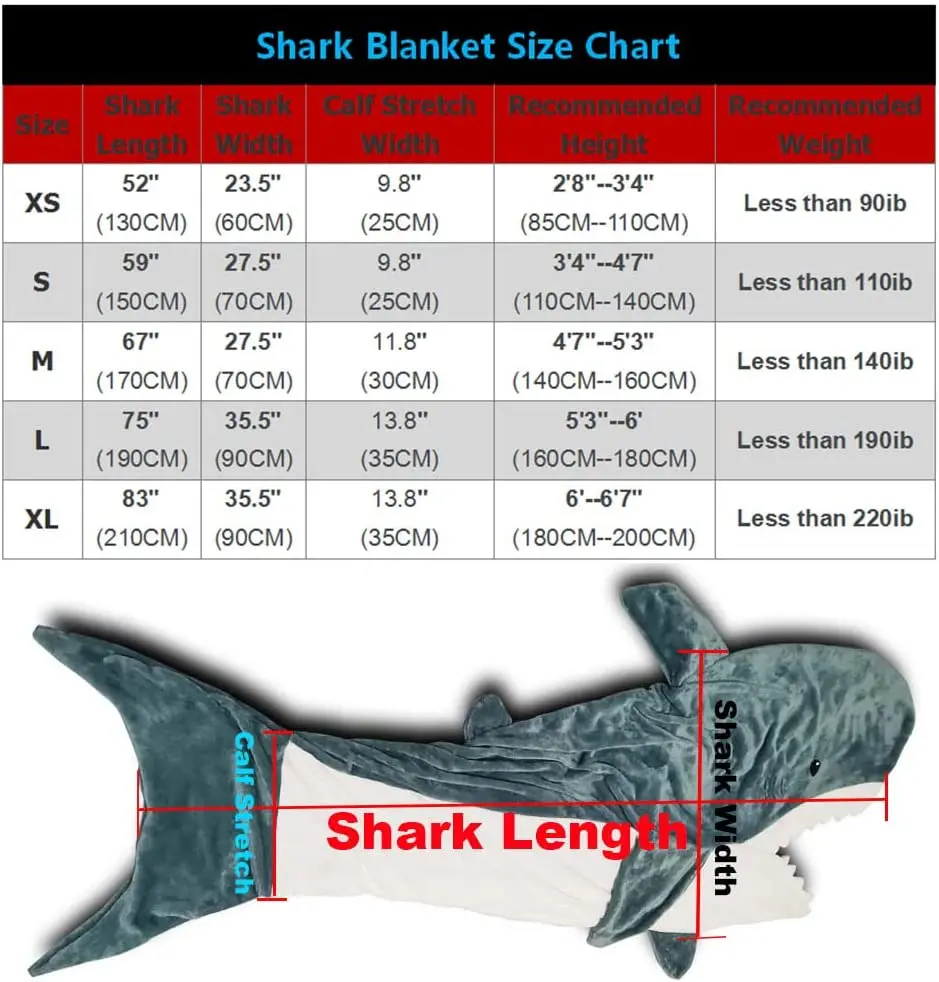 Shark Blanket Super Soft Cozy Flannel Hoodie Shark Sleeping Bag Shark Tail Wearable Fleece Throw Blanket Adult Kids