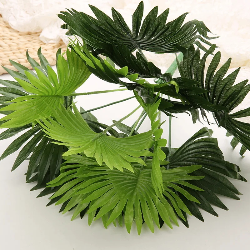 High Quality Large Artificial Silk Plant Green Turtle Leaves Green Palm Tree Leaf Artificial Tropical Leaves For Garden Decor