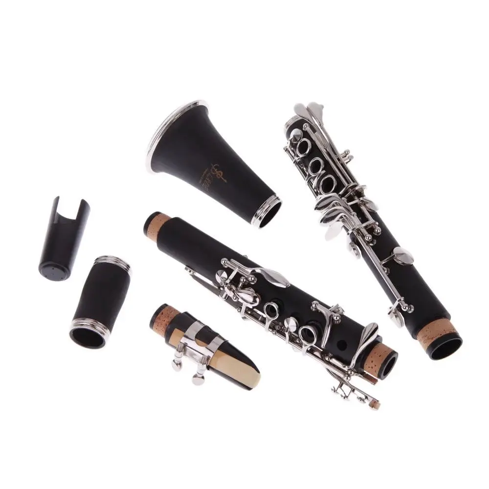 Bakelite 17 Key Bb Flat Soprano Nickel Plating Clarinet with 10 Reeds Woodwind Instruments