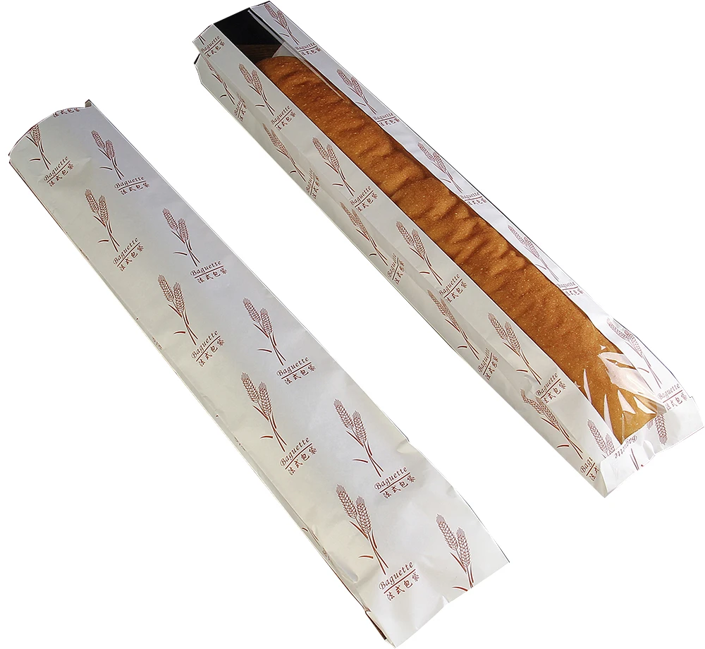 grease proof Kraft baguette bread packaging paper bag with window