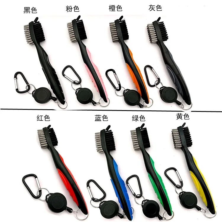 1pc MOQ golf cleaning brush club cleaner tool brush with spike and clip 8 colors in stock for sale