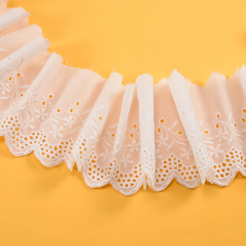 Wholesale Embroidery Insertion Lace Trim White 100% Cotton Eyelet Flower Lace Fabric Trim