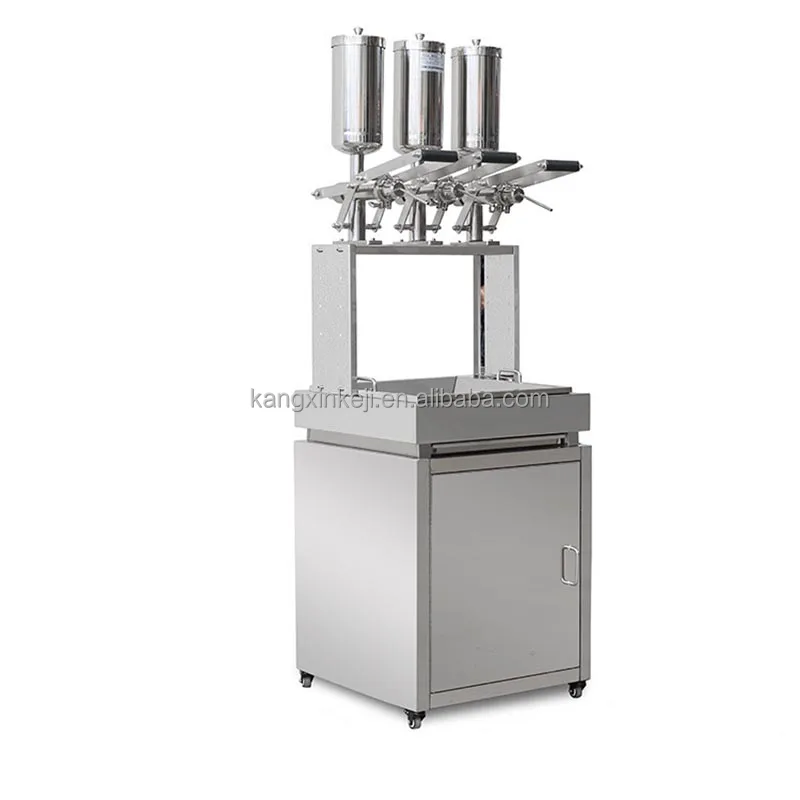 Small Manual Model Puff Peanut Butter Ice Cream Filling Machine 5L*3Pcs Paste Jam Chocolate Mould Cake Bread Donut Filler