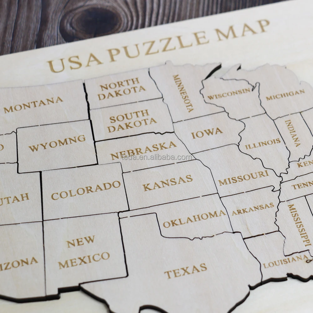 laser cut and engraved wooden USA map