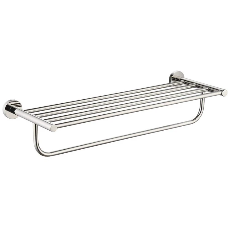 Deluxe Bathroom Accessories 304 Stainless Steel Wall Mounted Chromed 23 Inch Shower Towel Rack Hand Towel Shelf