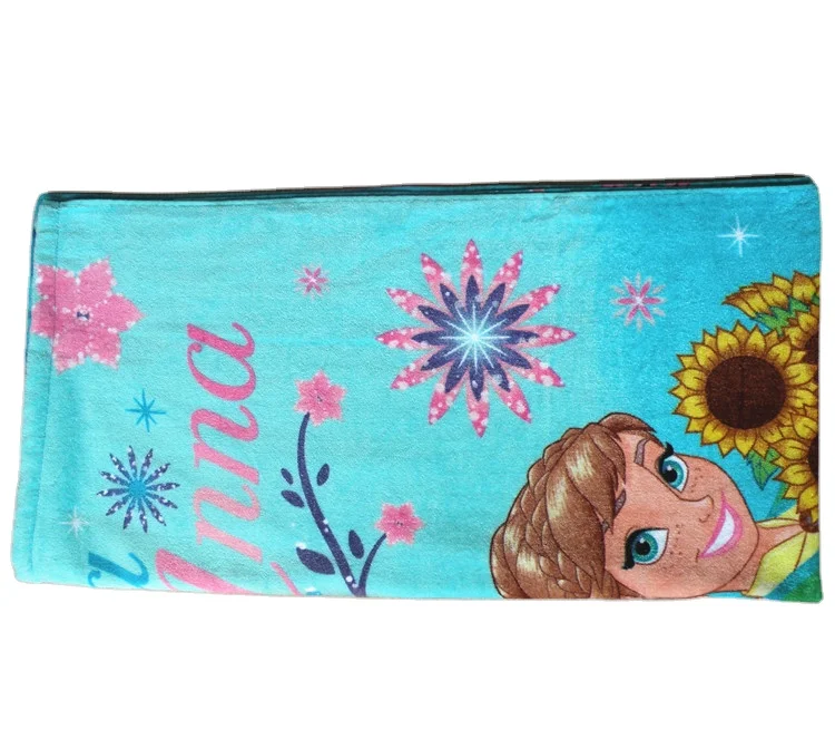 Custom Cartoon pattern velour fabric 100% cotton kids beach towel with custom prints