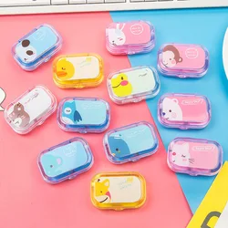 Cartoon Cute Square Women Girls Kit Travel Eye Contact Lenses Case Box  with Mirror