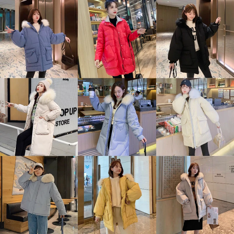 Wholesale 2024 new foreign trade down jacket print female long over knee to ankle extra long thick big hair collar big size