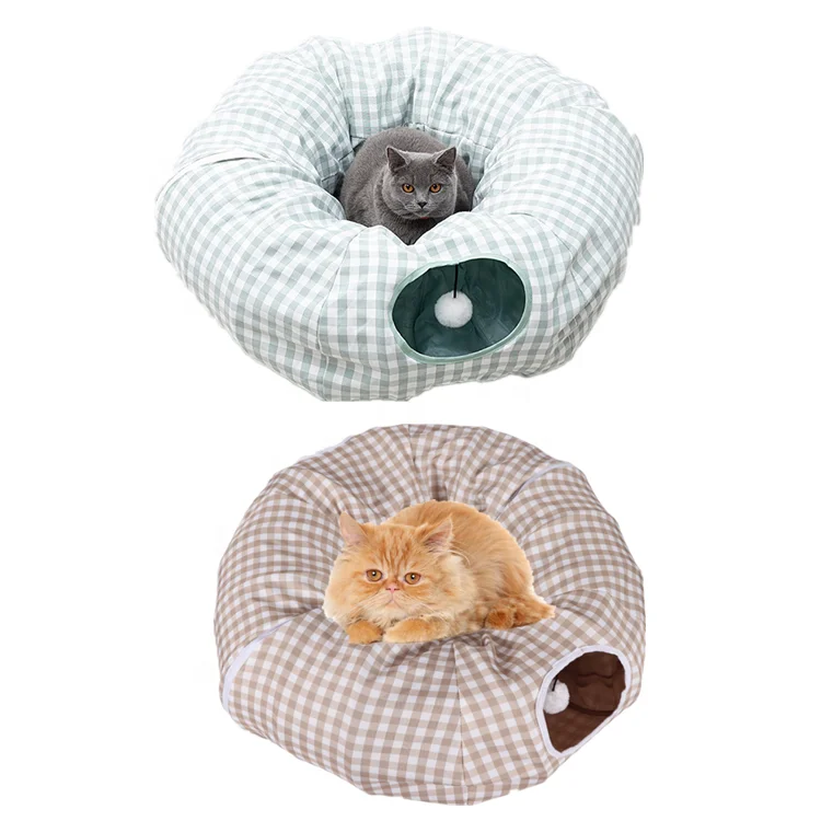Manufacturer wholesale warm Soft foldable cat tunnel bed with toy ball
