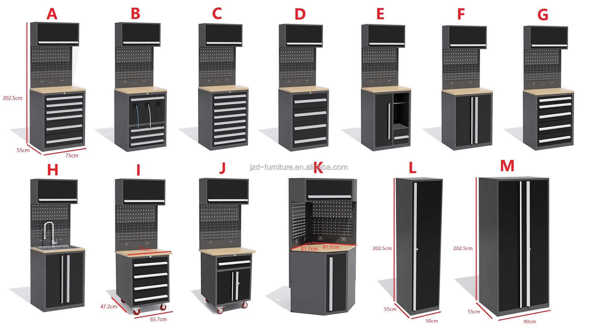 JZD SPCC Made Workshop Mechanics Storage Furniture Large Capacity Workbench Tool Cabinet Combination With Tools