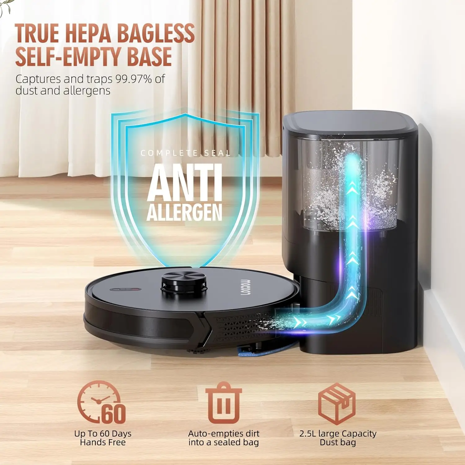 3-in-1 Robot Vacuum and Mop Combo, Self Emptying Station for 60 Days, Robotic Vacuum Cleaner with LiDAR Navigation