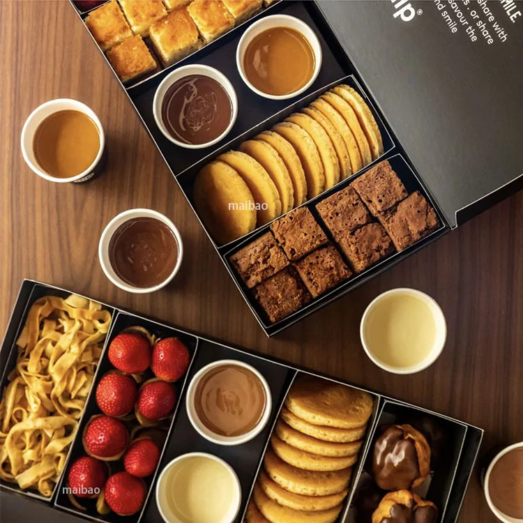 Eco friendly food grade waffles brownies pretzels dessert packing box custom chocolate dipping box sweet pastry box for waffles