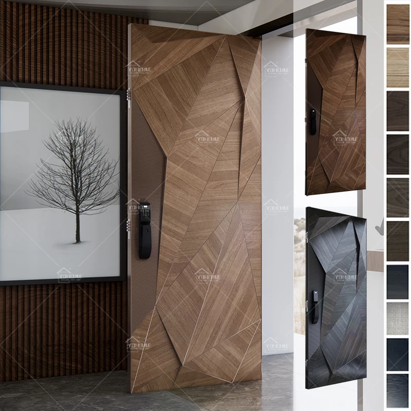 American New Modern Design Villa House Large Main Entrance Solid Wood Doors Home Security Exterior Front Pivot Wooden Door