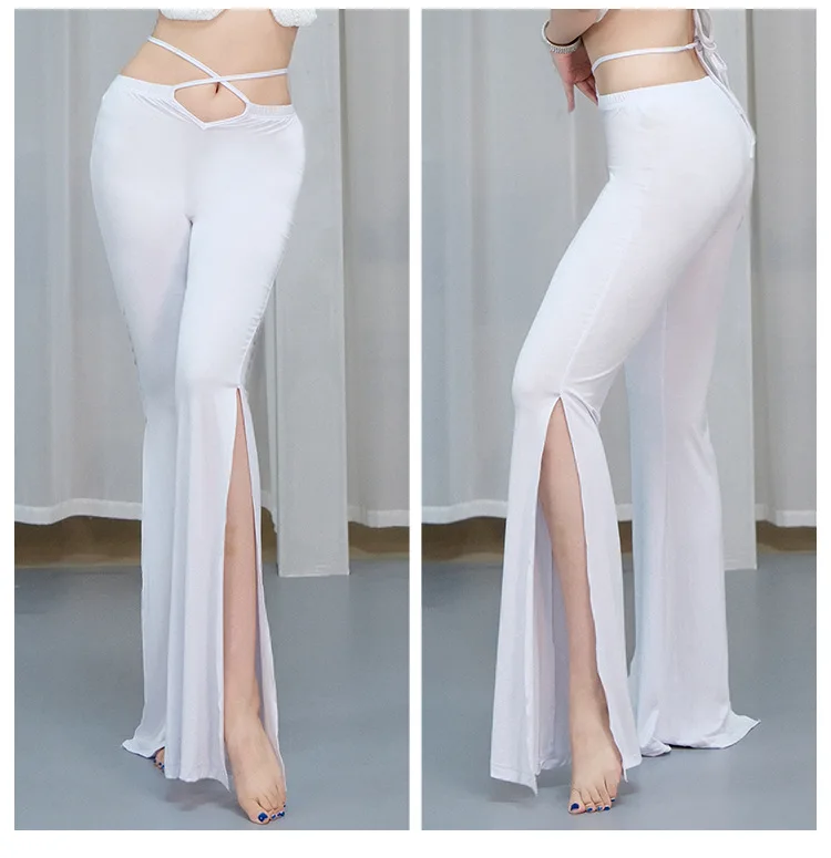 M-3XL новые сексуальные расклешенные брюки с разрезом на пуговицах ажурный пояс из модала большие размеры для йоги танца живота тренировочная одежда