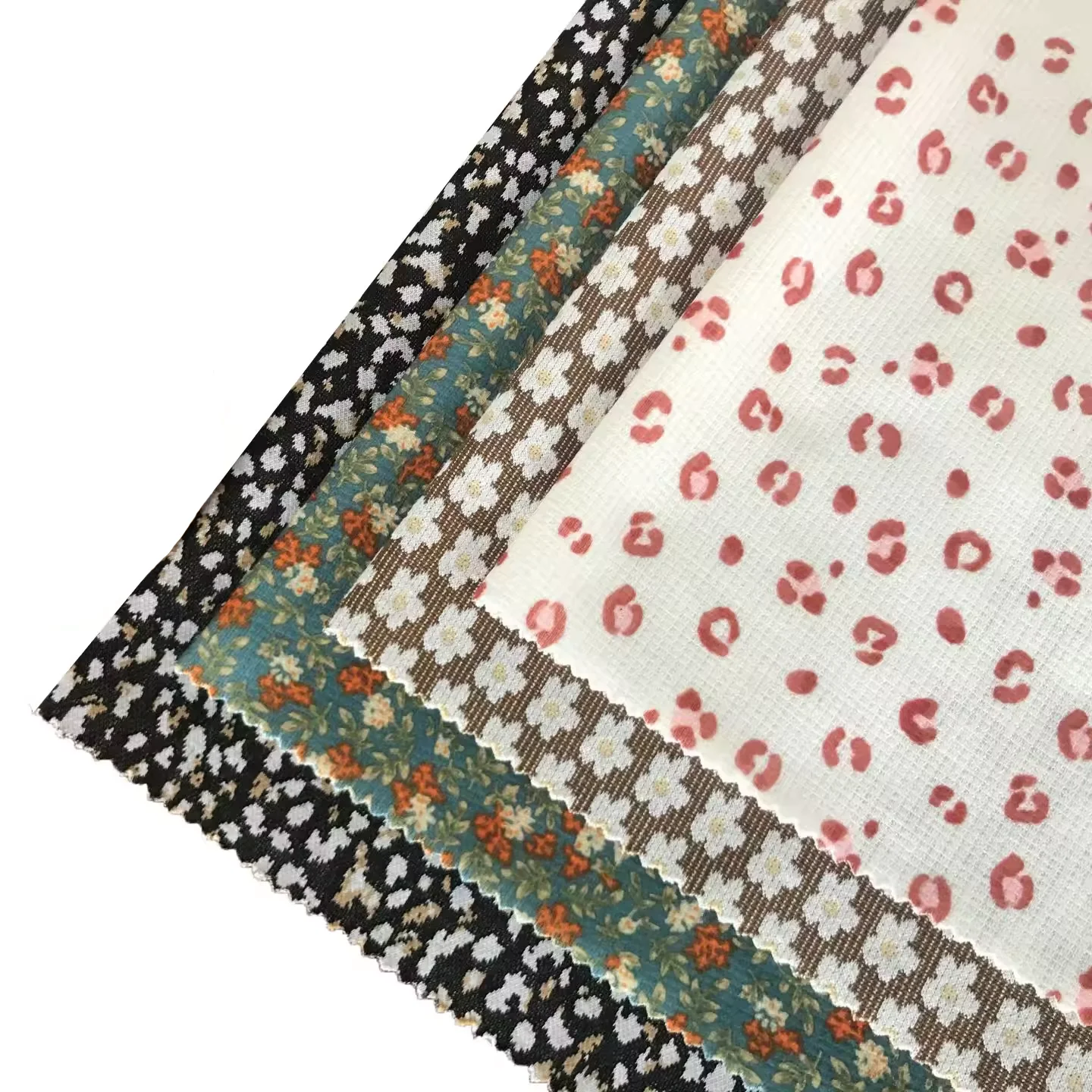 Fashion White Pretty Floral Printed Eco-friendly 100% Polyester 100 T Knitted Rib Fabric For Women Dress