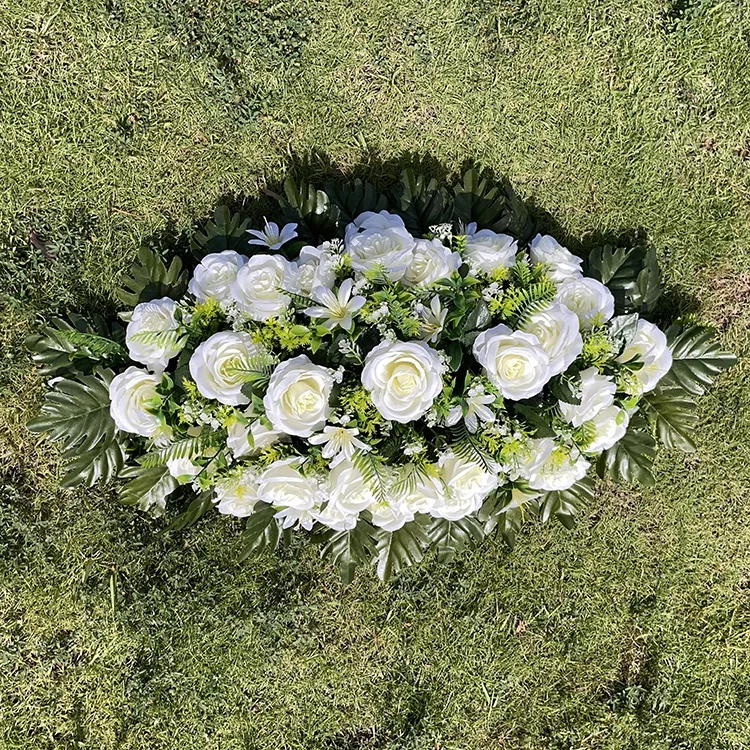 LC0002 Wholesale Low Price White Rose Wildflowers Plant Decoration Silk Artificial Cemetery Funeral Flowers