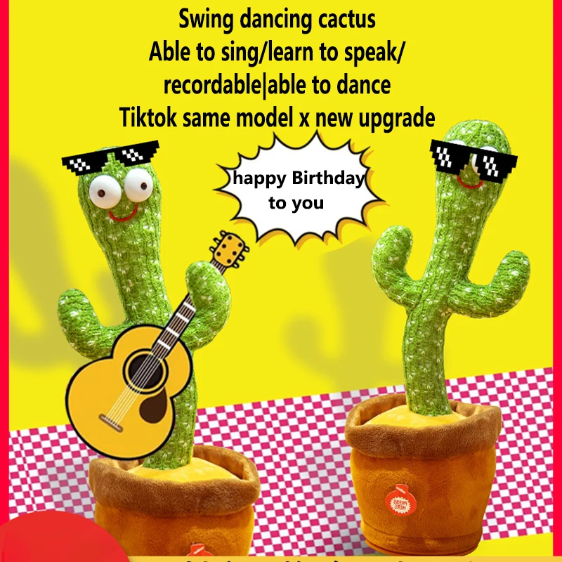  2021 new kid electronic singing neon led holiday romantic light stuffed baby moving talking dancing el cactus shape bailarin