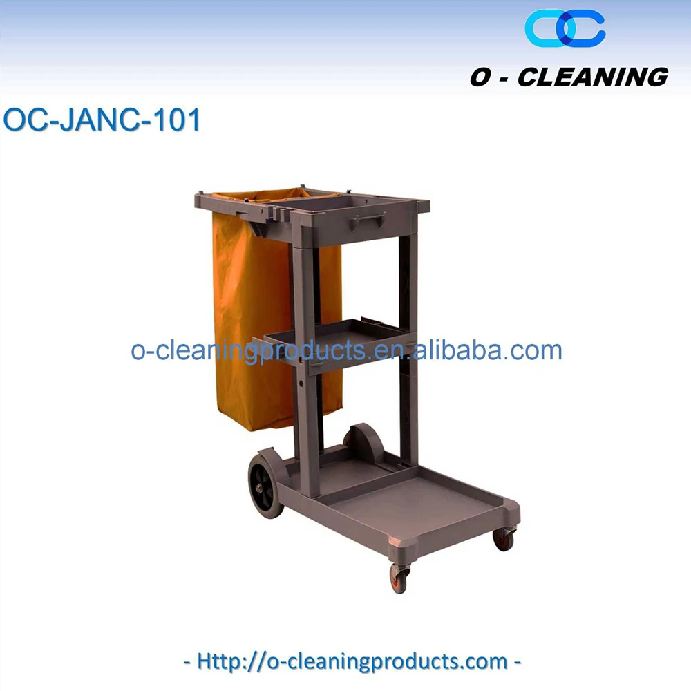 O-Cleaning 3-Shelf Commercial Hotel Janitorial Cleaning Cart,Wheeled Housekeeping Janitor Cart,Hand Push Rolling Utility Cart