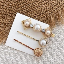 3pcs/1Set Fashion Button Pearl Hair Clips Metal Heart Star Crystal Hair Accessories