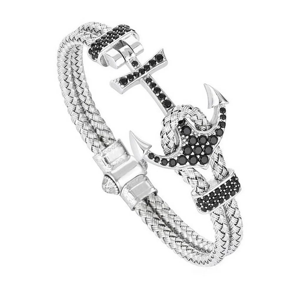 
Jiushang hot sell vintage style boat anchor cubic zirconia stainless steel wire magnetic bracelet for men 