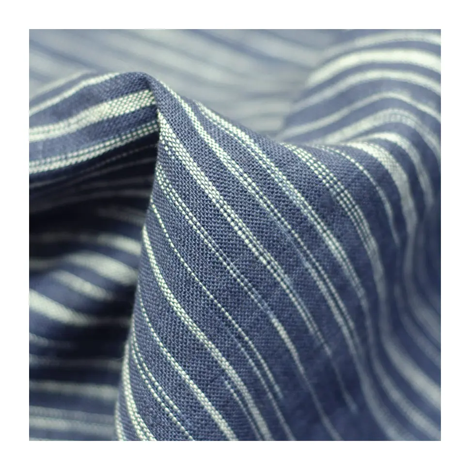 Wholesale 100% Linen fabric french flax yarn dyed for shirt and dress roll 100% linen fabric