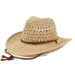 Summer Cowboy Sun Hats For Woman Man Beach Straw Hat For Men UV Protection Cap Chapeau Femme Paper Cowboy Hat