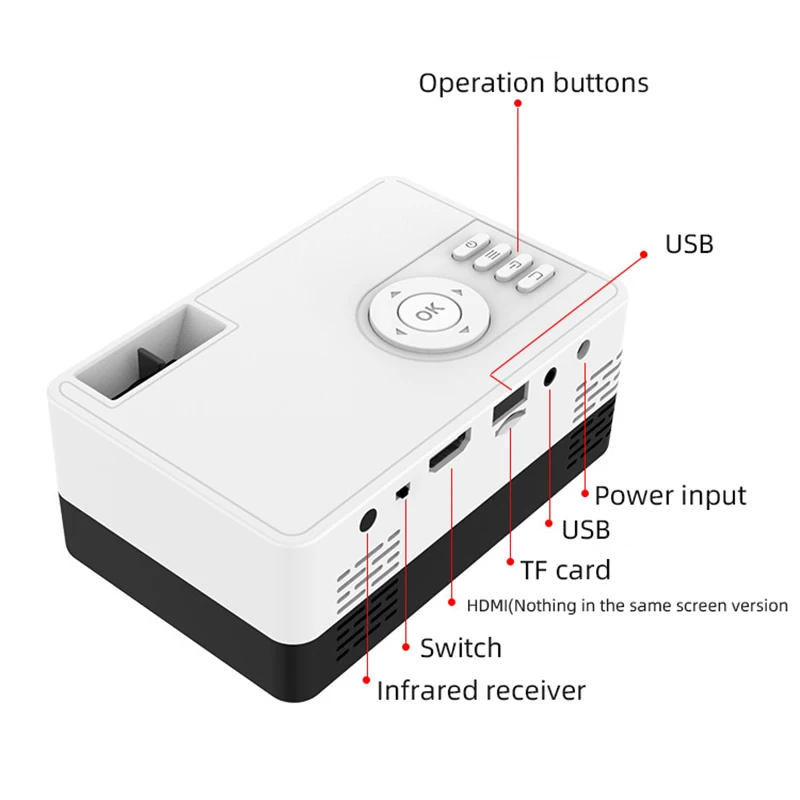  Портативный светодиодный мини-проектор Oupushi J15 совместимый с HDMI USB VGA AV для домашних развлечений поддержка более 20