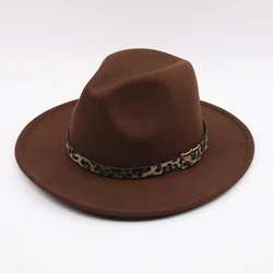 2021 New Manufacturer Custom Wool Blue Fedora Hats Big Wide Brim Men Kids Women Leopard Fedora Felt Hat Green Ladies Stylish2021