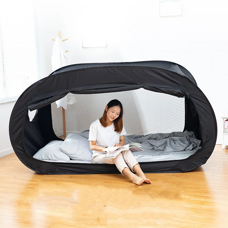 Black Breathable Pongee Bed Canopy Pop Up Privacy Bed Tent for Adult