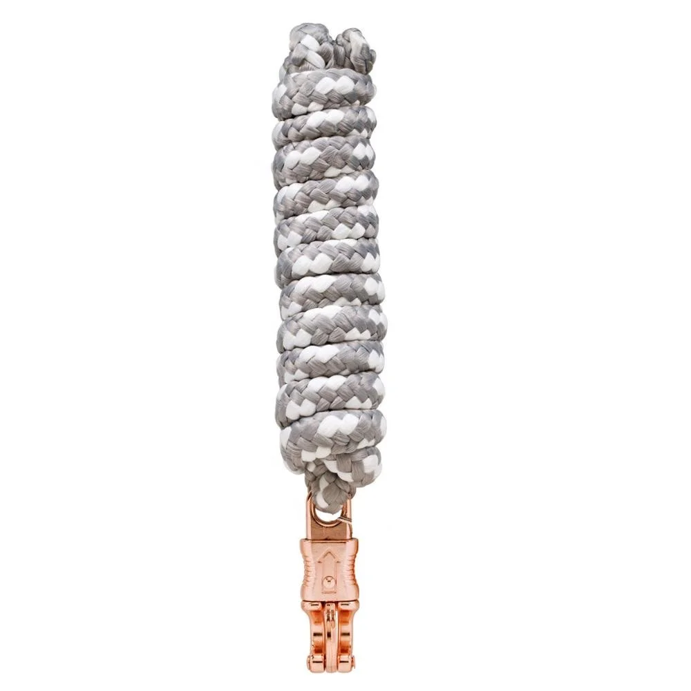 Extra Soft Polyester Machine Knitted Horse Lead Rope - Panic Hook with Rose Gold Finish - 1.2 meter or 7 foots long