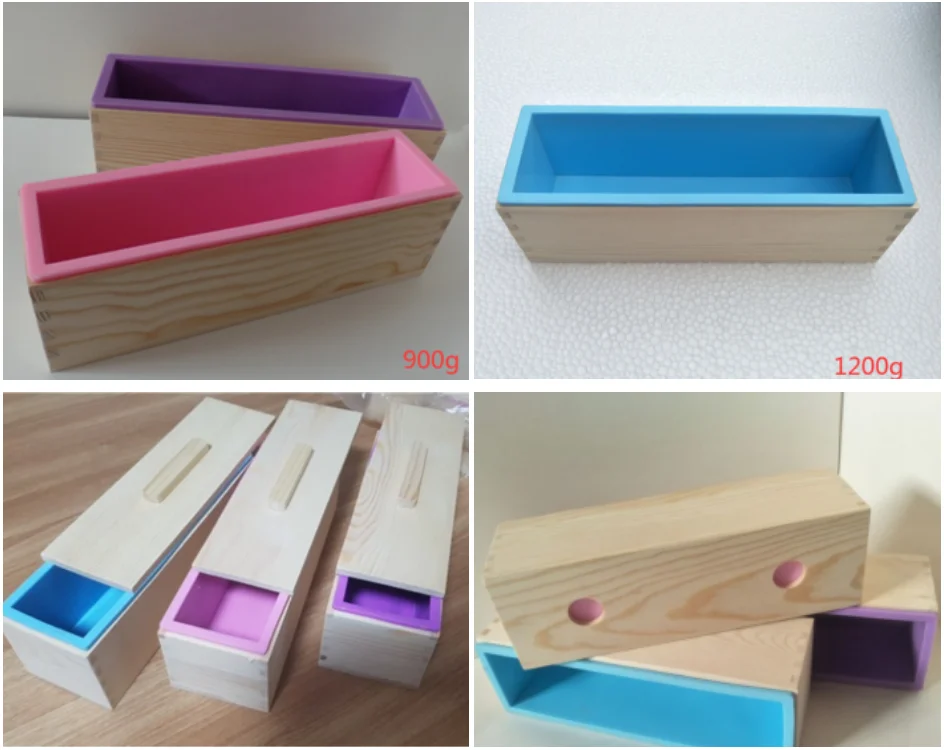 Soap Loaf Making Cutting Molds Kit with Silicone Mold + Wood Box + Wooden Cutter Mold + Straight Wavy Stainless Steel Cutters