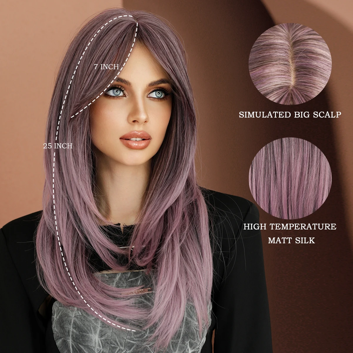 Perruques Layered Wigs with Bangs Lavender Purple Wigs for Women, Matte Natural Synthetic Hair for White Women Drag Queen Peluca