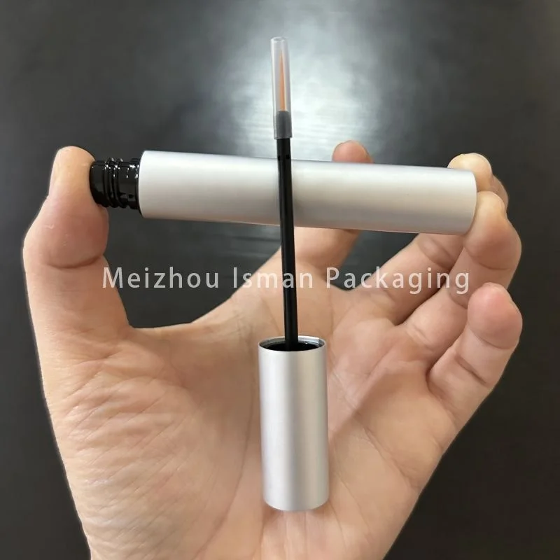 2024 hot sale 5ml round metal aluminum matte sliver black blue eyeliner container packaging eyelash bottle tube with wands brush