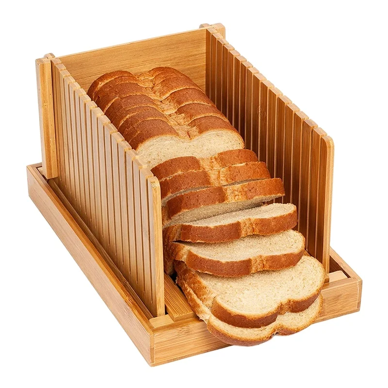 Custom Bamboo Bread Slicer Crumb Tray Bread Cutting Board Bread Slicing Guide For Wholesale