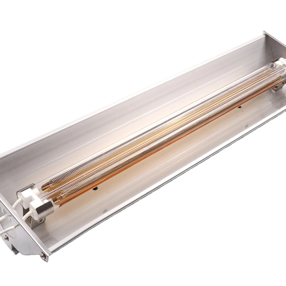 800W 220V 400Mm Medium Wave  Double Gold Tube Ceramic Gold Coated Halogen Heating Lamp With Aluminum Lampshades