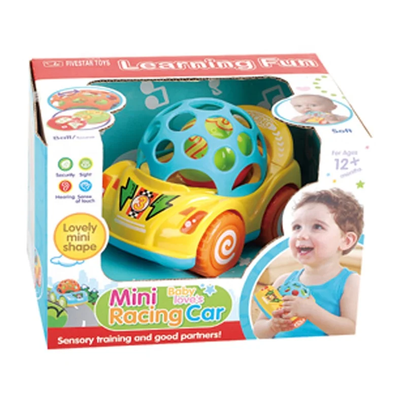 FiveStar Unisex Sensory Play Baby Tumble Pull Back Car Toy Soft Rubber Rattle Teether for Kids 5-7 Years Made of Plastic