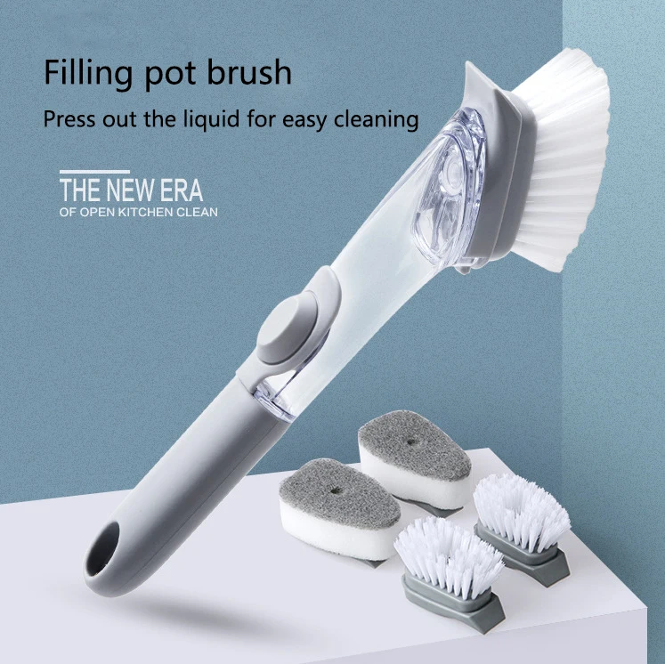 Automatic liquid Long Handle kitchen dish brush Soap dispensing palm brush Sponge Cleaner Dish washing Brushes