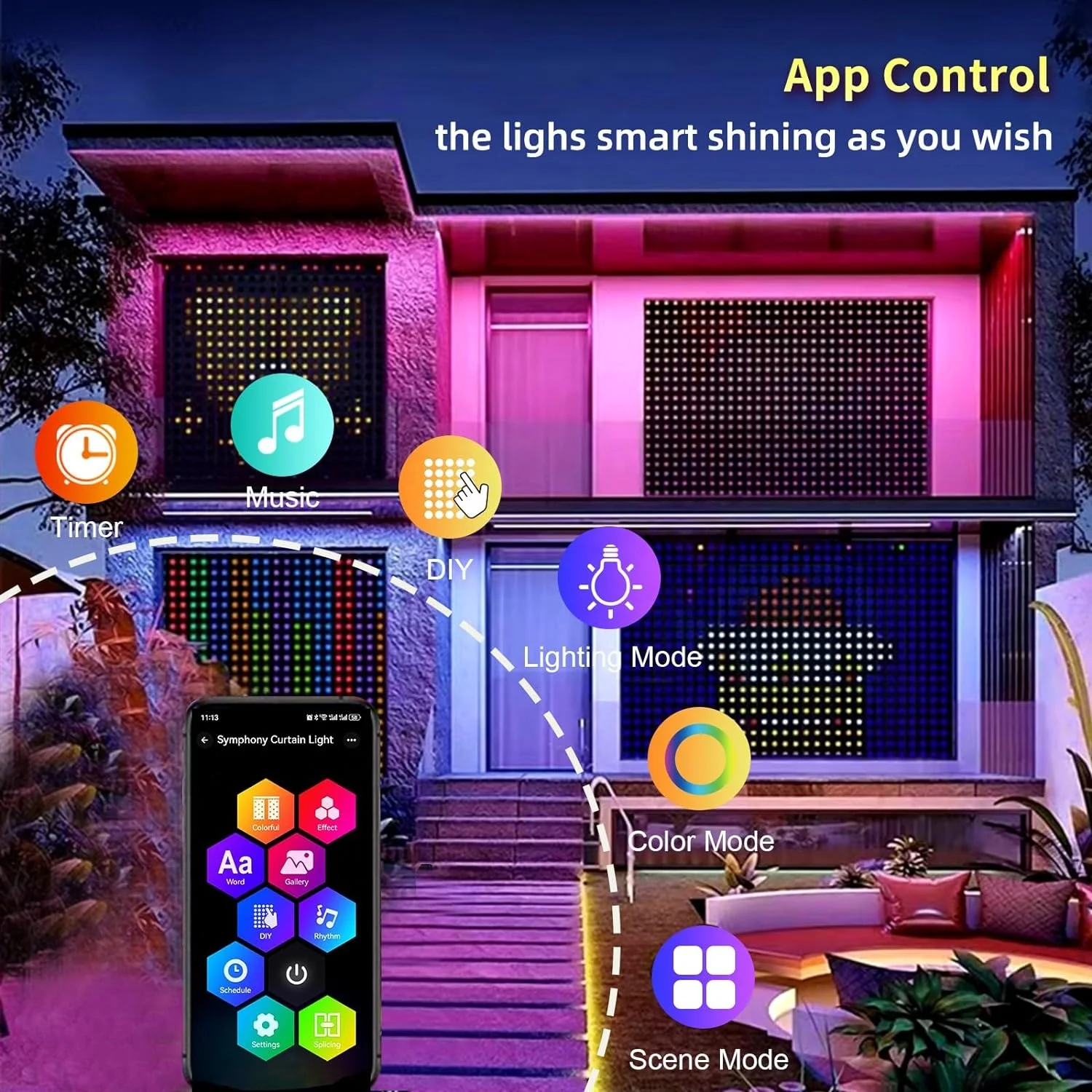 Kingyi Smart RGB пиксельные занавески управляемые приложения украшения для Хэллоуина вечеринки свадебное освещение; Рождественская Светодиодная лампа