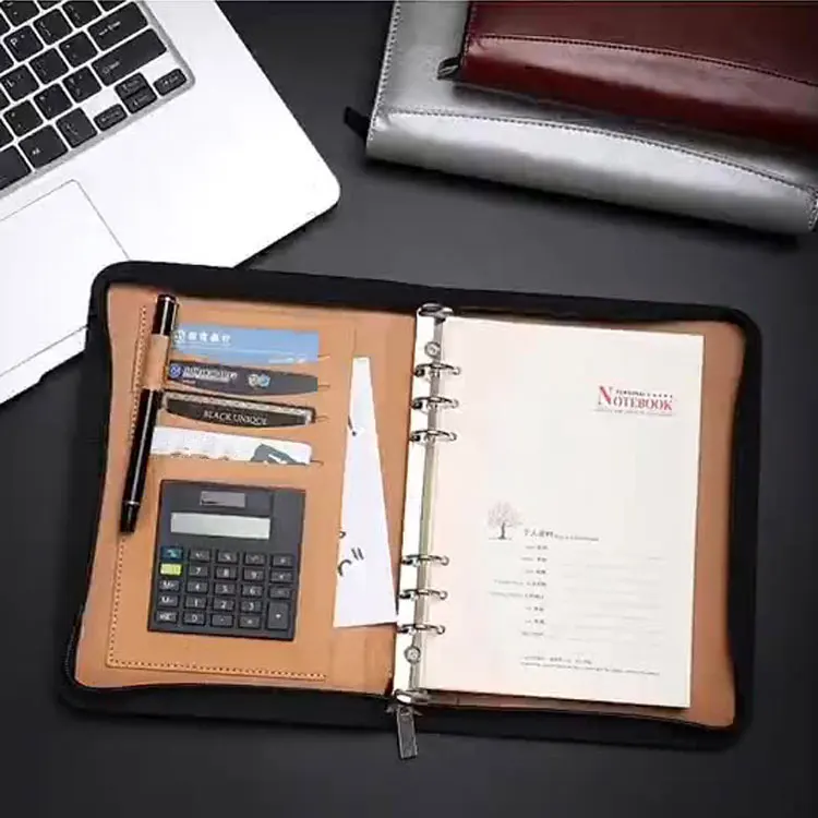 Custom Hardcover A5 Size Price Leather Blank Cover Notebook Calculator With Pen Pocket