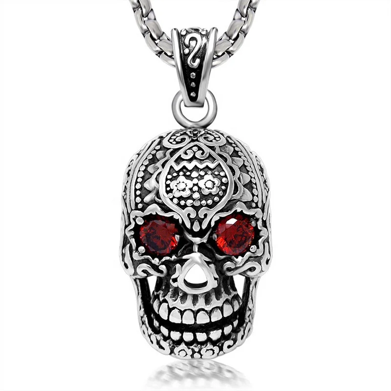 
Mayan Skull Head Pendant Engraved with Mysterious Ancient Symbols Steel Evil Pendant 