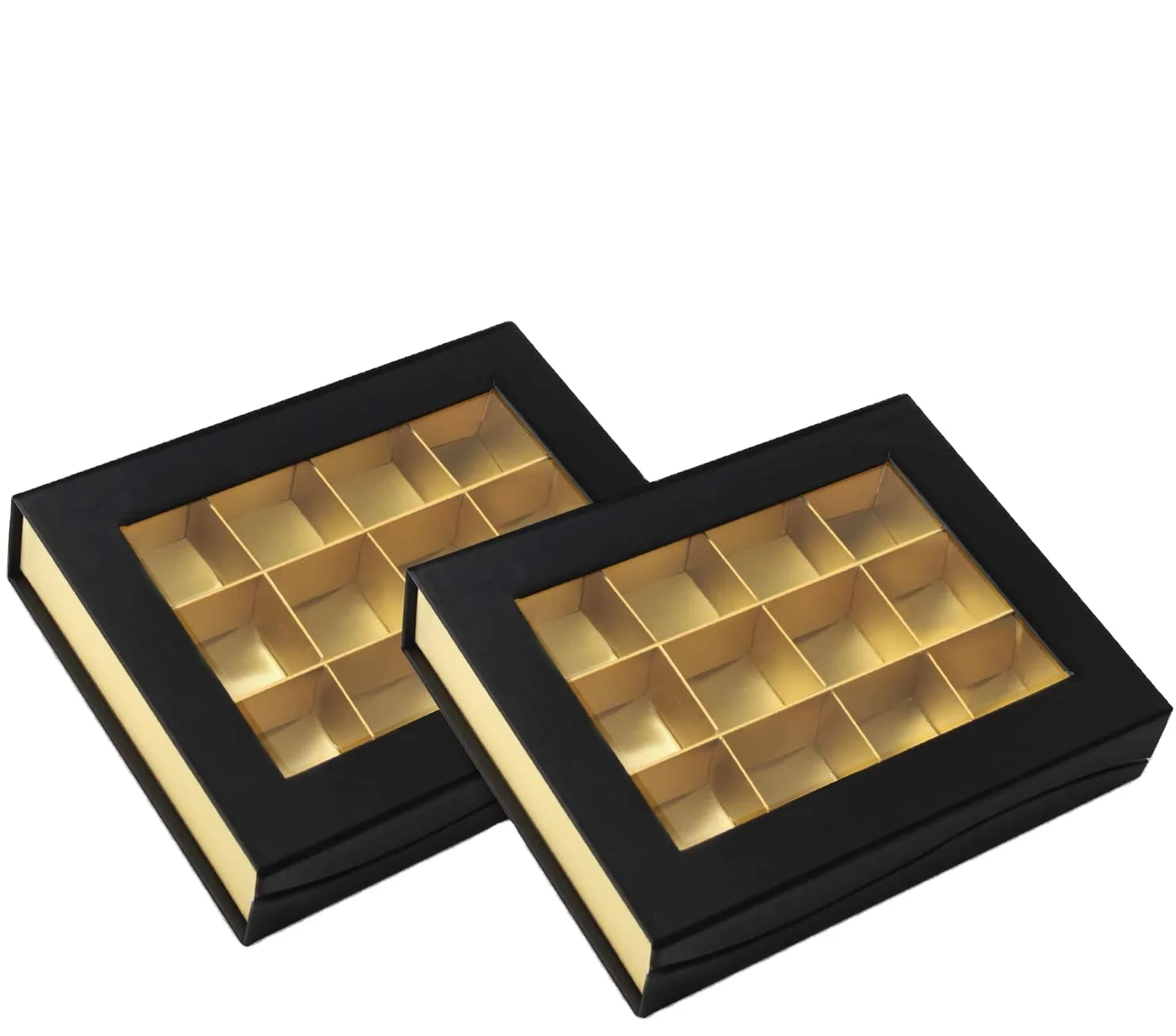 Custom printed black 4/6/12 grid chocolate packaging box with transparent window candy gift magnetic box with insert